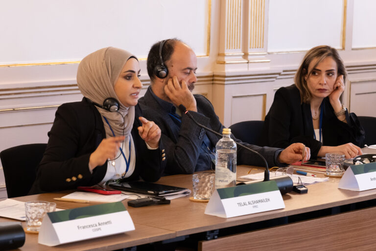 Thelal Al-Shamaileh (left) at the UfM Grant Schemes’ Stakeholders Dialogue: Making Development Work for Development (Barcelona, Spain – 11 April 2025).